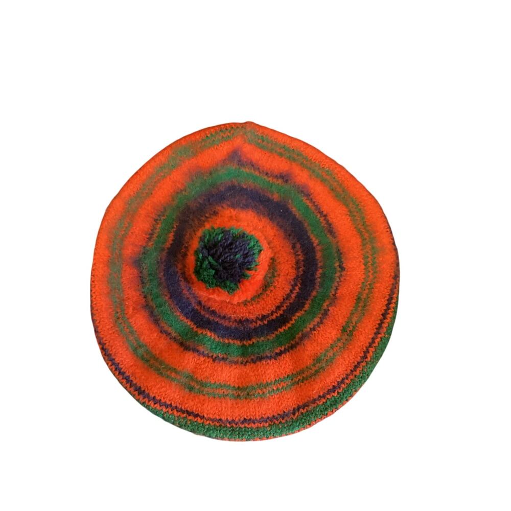 Vintage Robertson Scotland 100% Pure Wool Tam Beret Pom Pom Hat Red Green Blue
